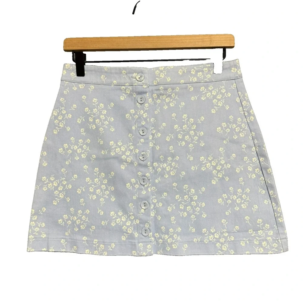 Forever 21 Blue Floral Button Front Mini Skirt Size M Cottagecore Coquette NWT